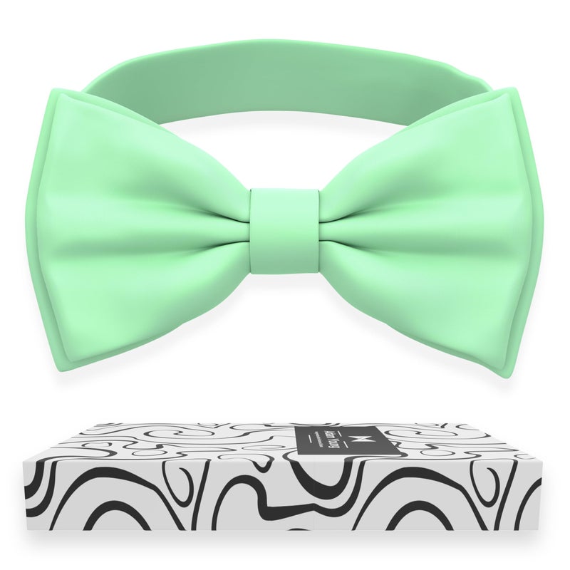 Adam Young Men's Green Mint Bow Tie Pre-Tied Style Formal Satin Classic Bowtie for Tuxedo Faux Silk (Large, Mint) - Image 1